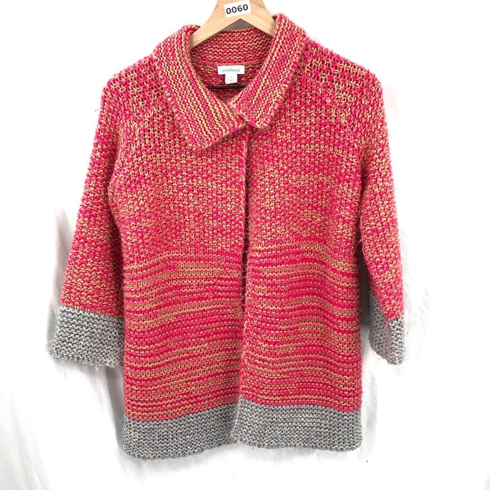 SUNDANCE selina cardigan sweater collared long sleeved pink marl knit gray S